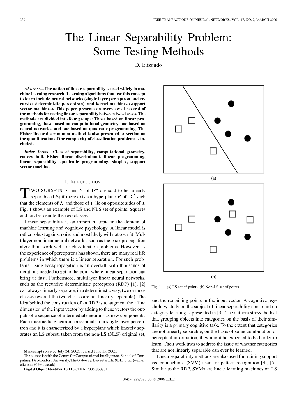 The Linear Separability Problem: Some Testing Methods D