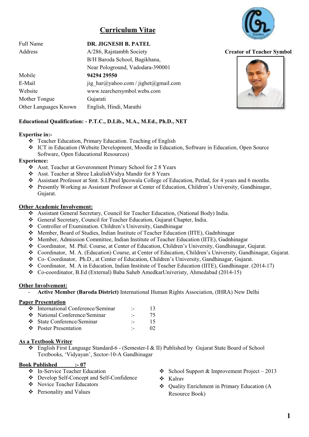 Curriculum Vita Curriculum Vitae 1