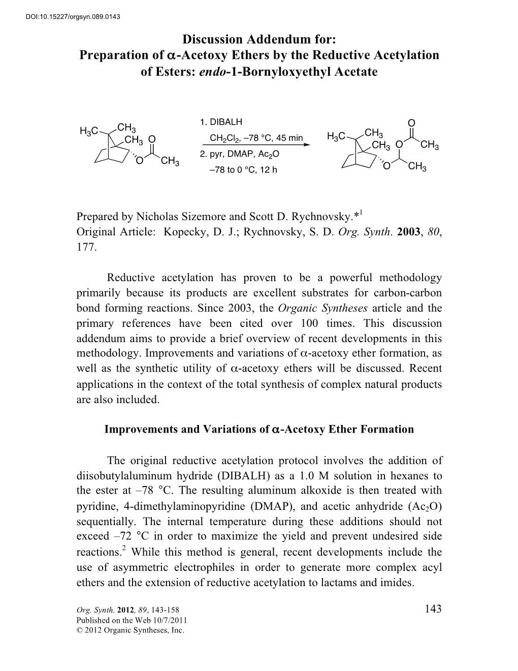 Preparation of Α-Acetoxy Ethers by the Reductive Acetylation of Esters