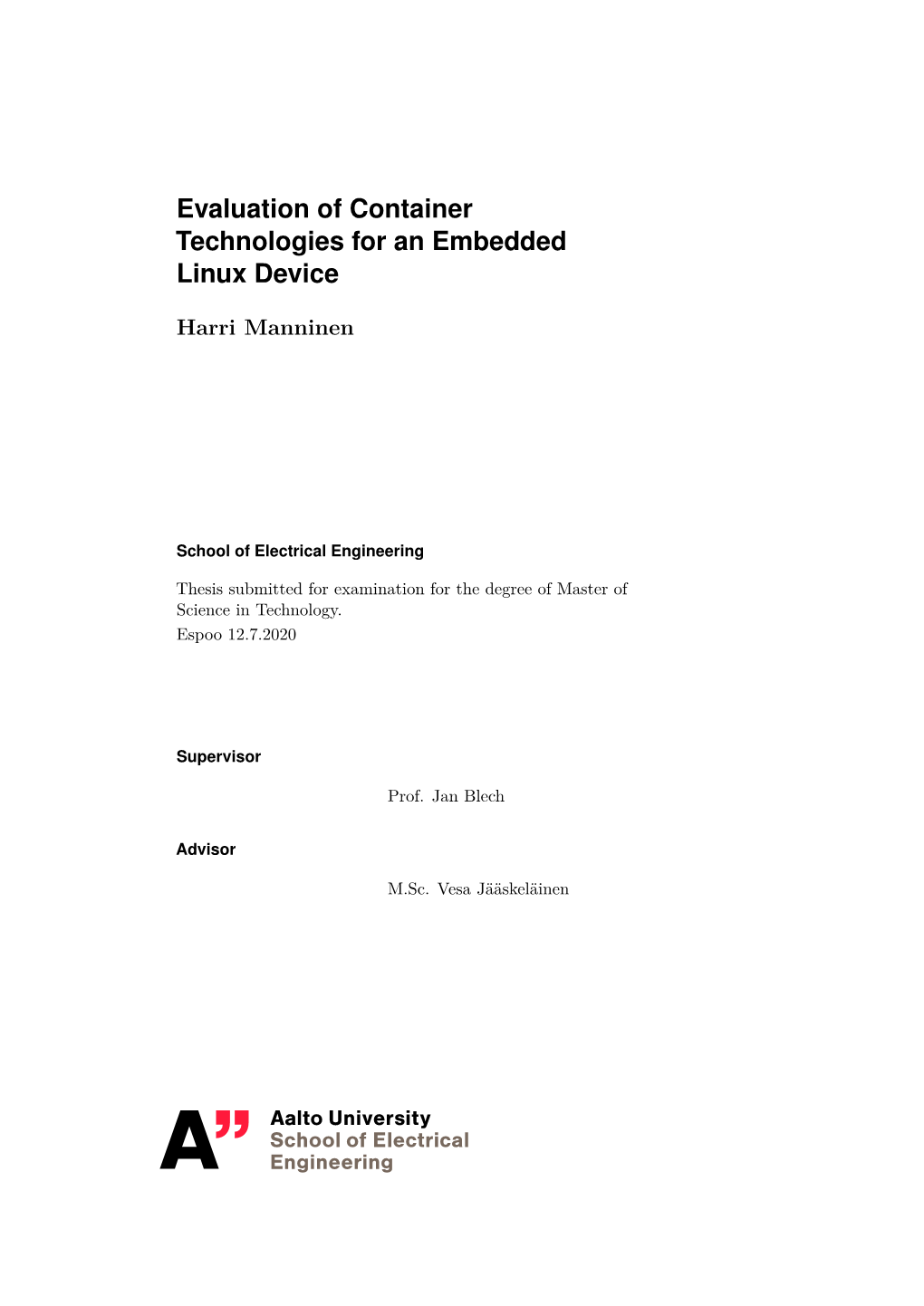 Evaluation of Container Technologies for an Embedded Linux Device