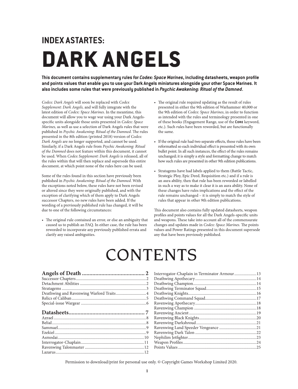 Index Astartes: Dark Angels