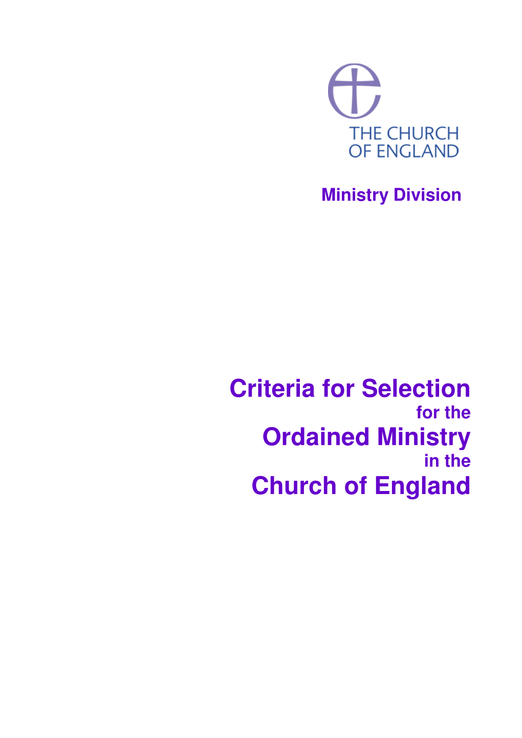 Criteria for Selection Ordained Ministry Church of England