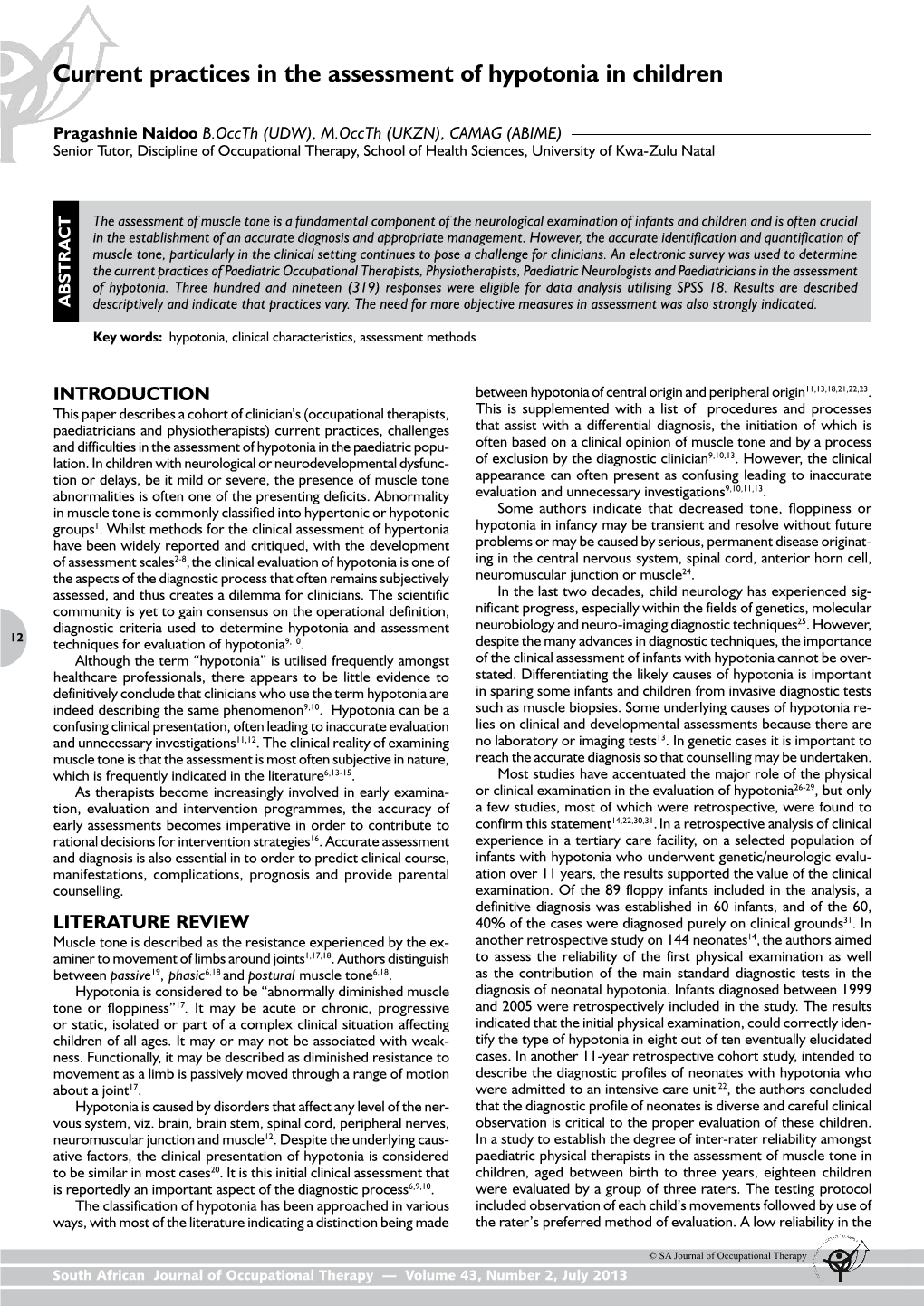 Current Practices in the Assessment of Hypotonia in Children