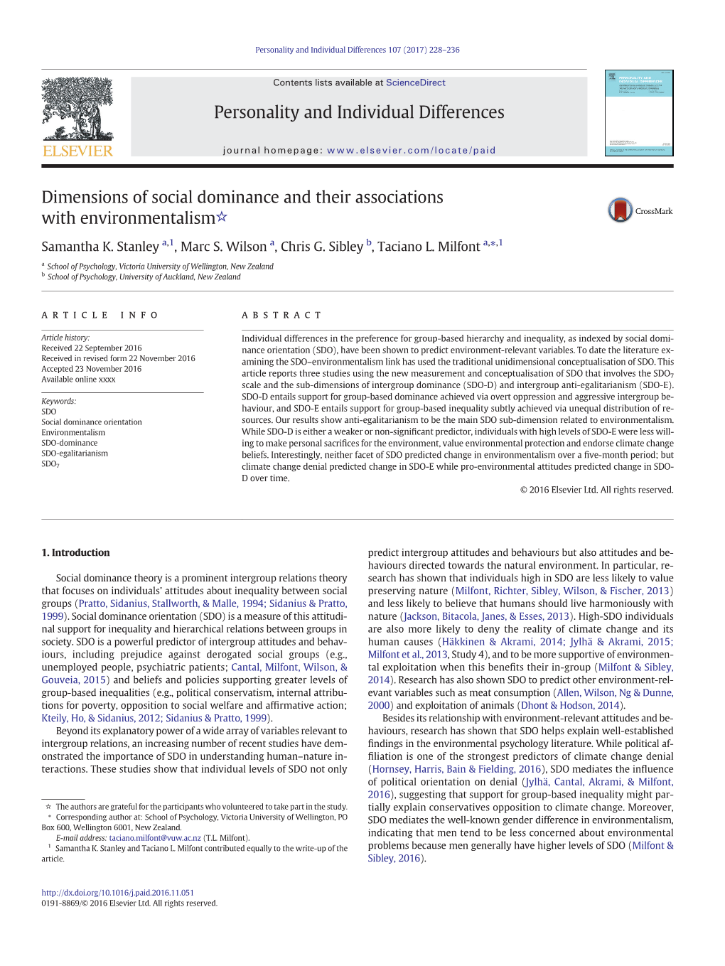 Dimensions of Social Dominance and Their Associations with Environmentalism☆