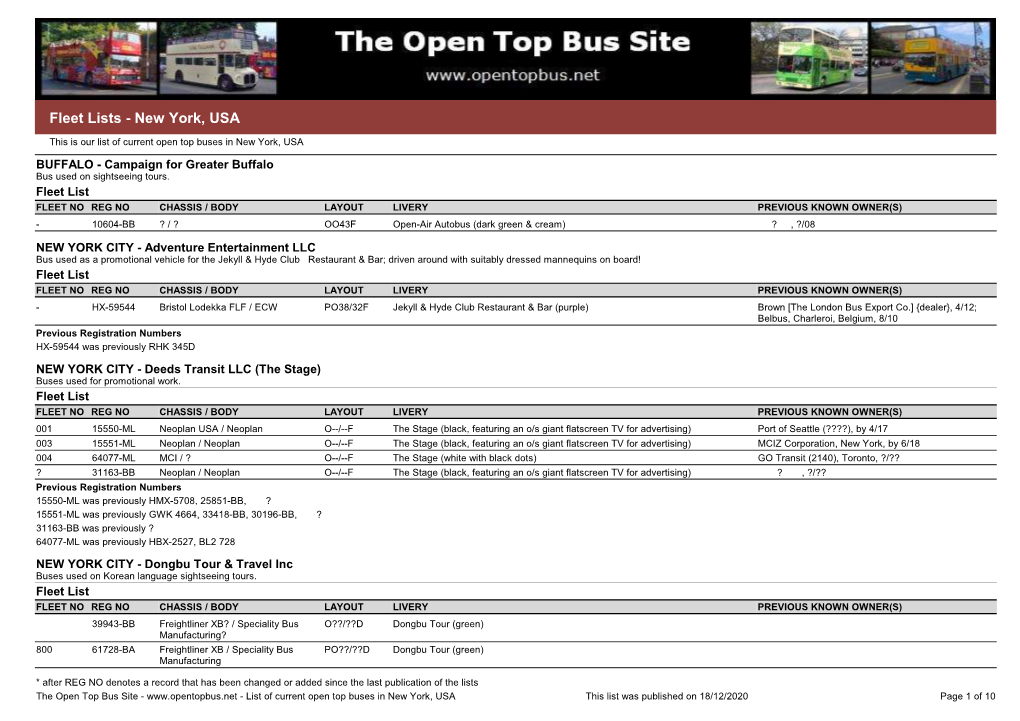 Fleet Lists - New York, USA