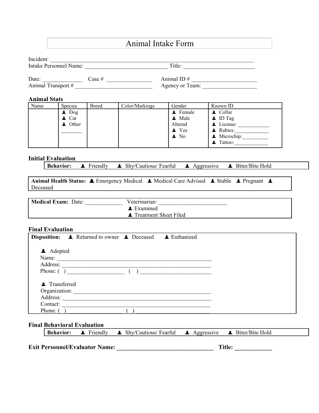 Animal Seizure Intake Form