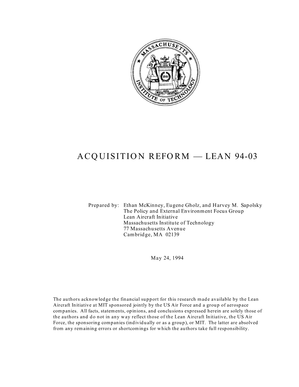 Acquisition Reform — Lean 94-03