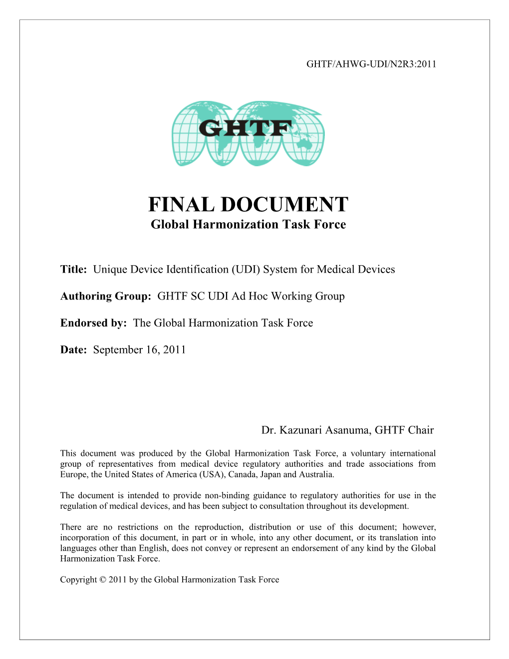 GHTF SC - Unique Device Identification System - September 2011