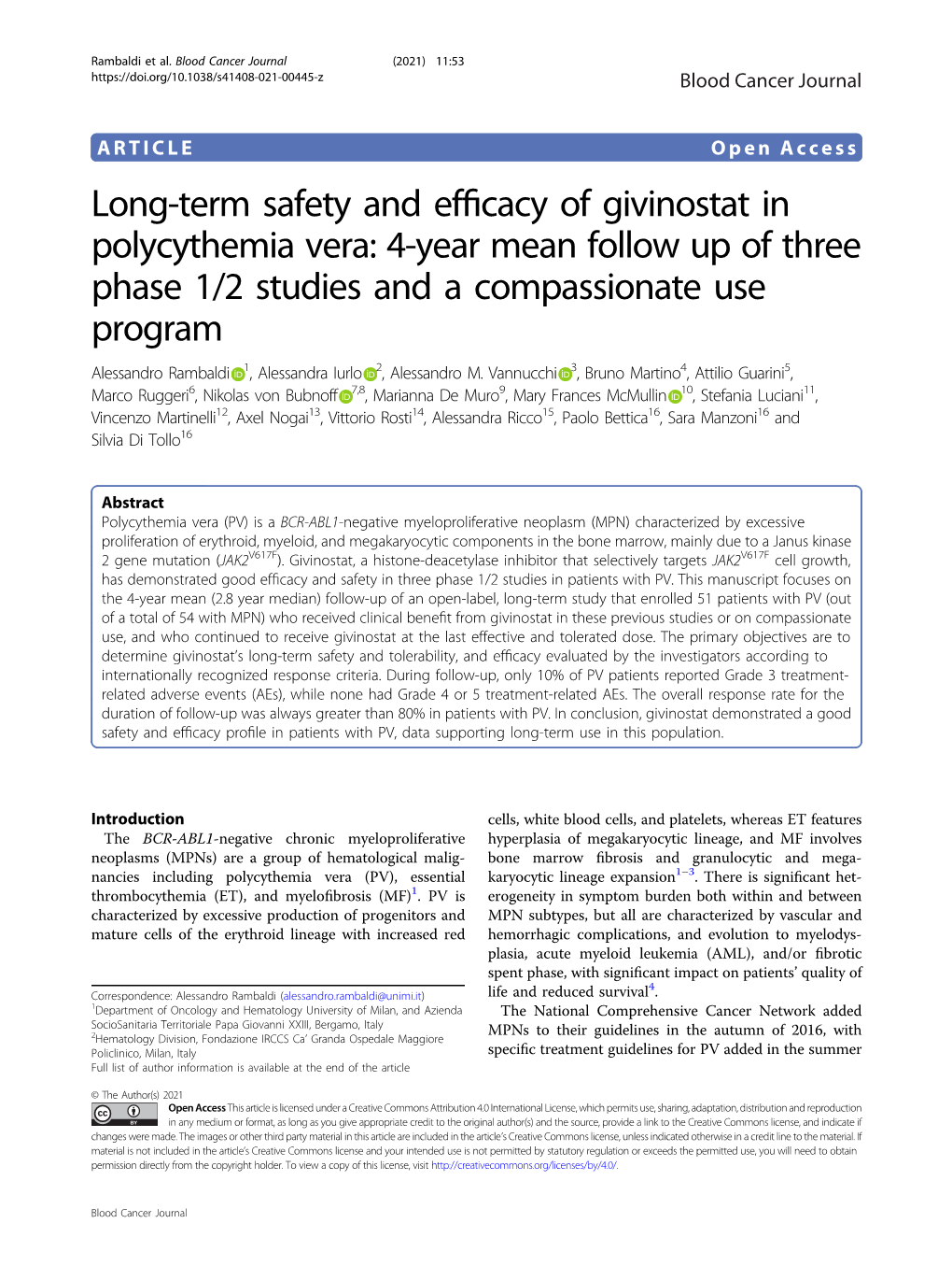 Long-Term Safety and Efficacy of Givinostat in Polycythemia Vera: 4