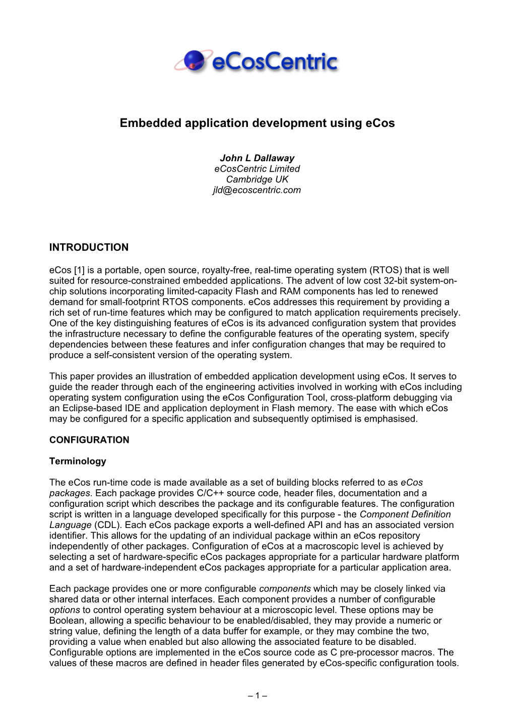 Embedded Application Development Using Ecos