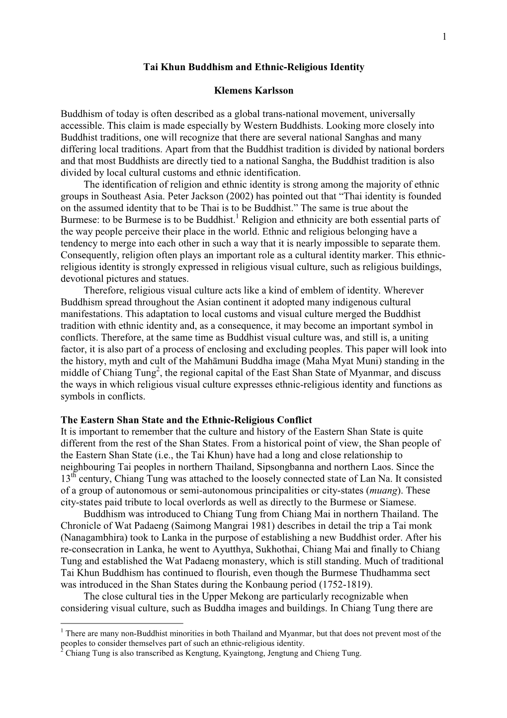 1 Tai Khun Buddhism and Ethnic-Religious Identity Klemens