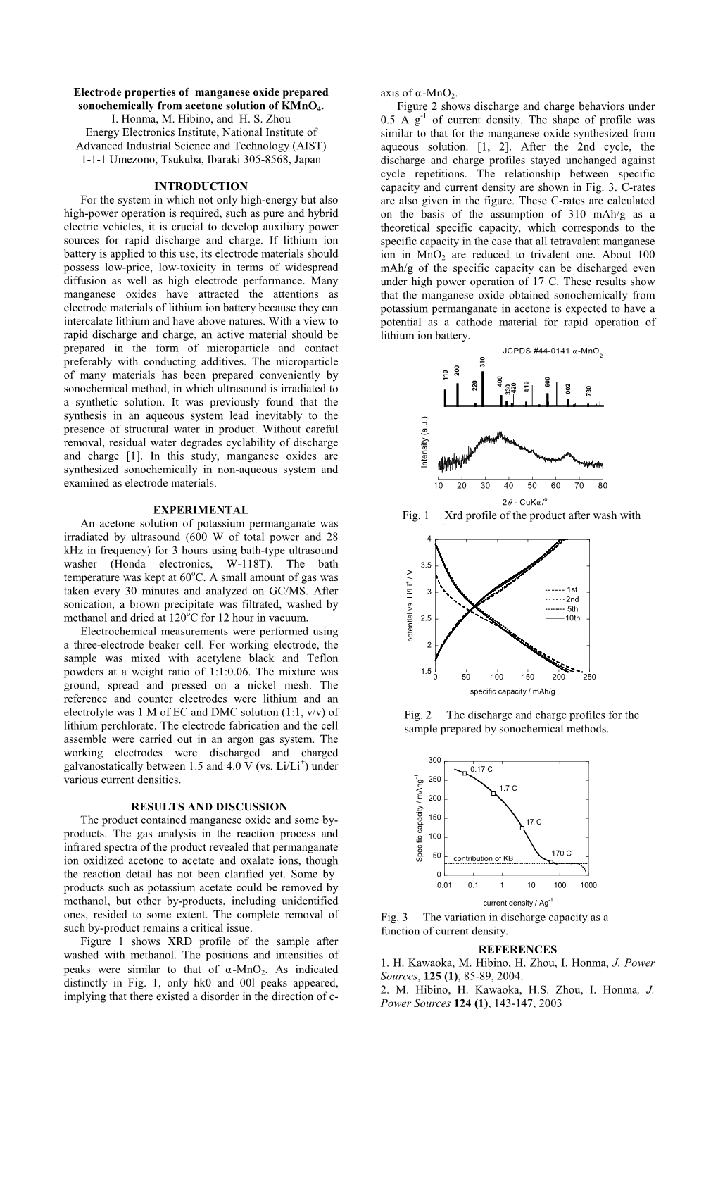 Electrode Properties of Manganese Oxide Prepared Sonochemically