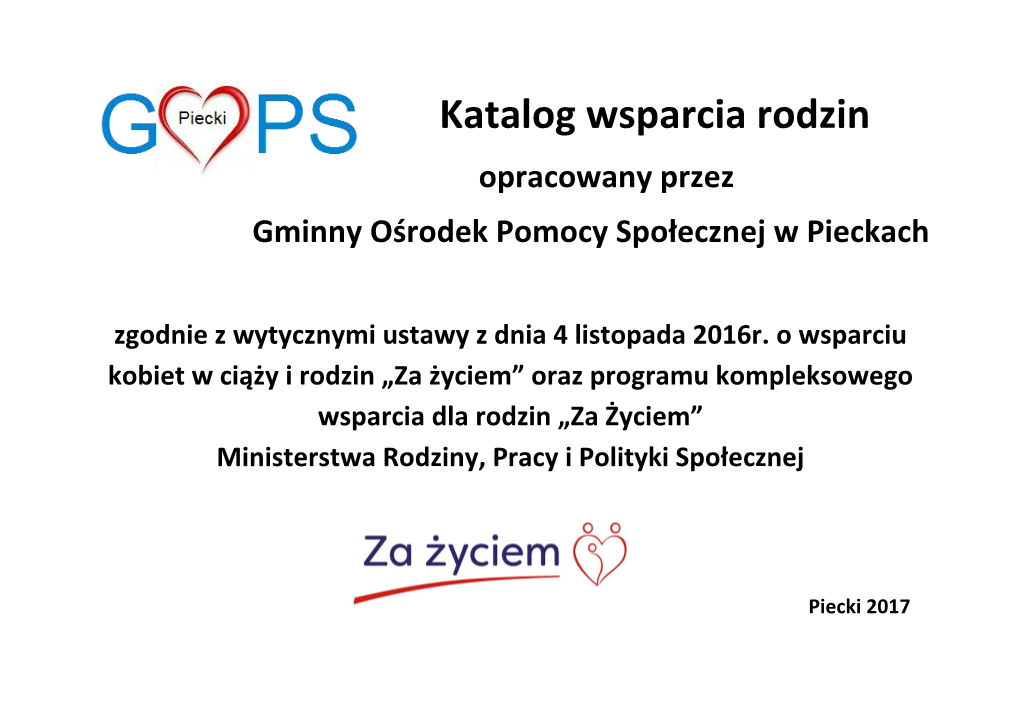 Katalog Wsparcia Rodzin Opracowany Przez Gminny Ośrodek Pomocy Społecznej W Pieckach