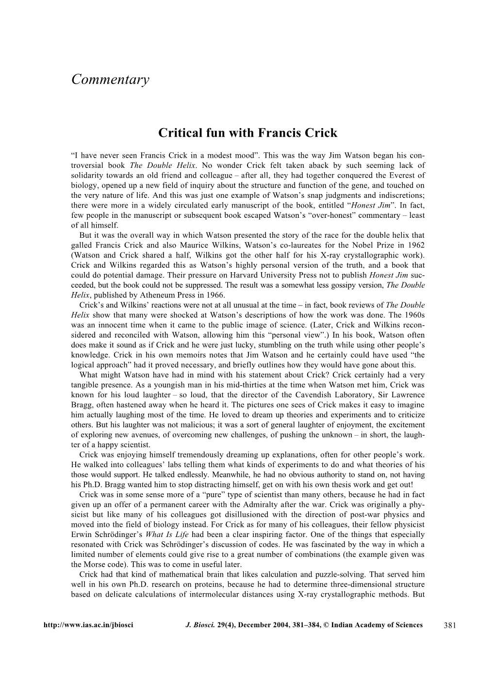 Critical Fun with Francis Crick