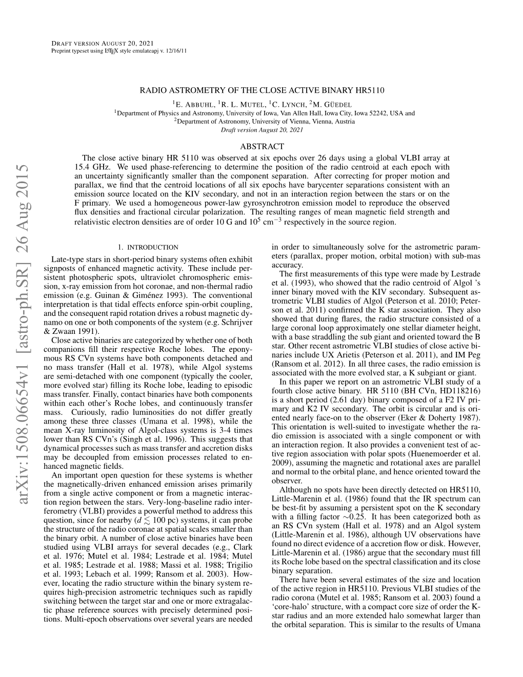 Radio Astrometry of the Close Active Binary Hr5110