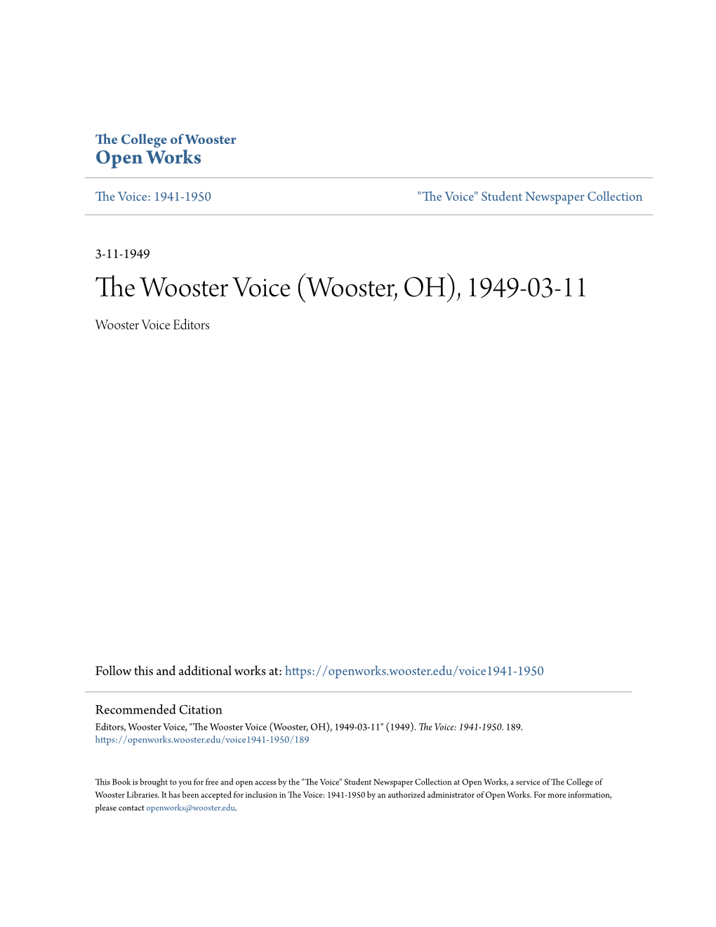 Wooster, OH), 1949-03-11 Wooster Voice Editors