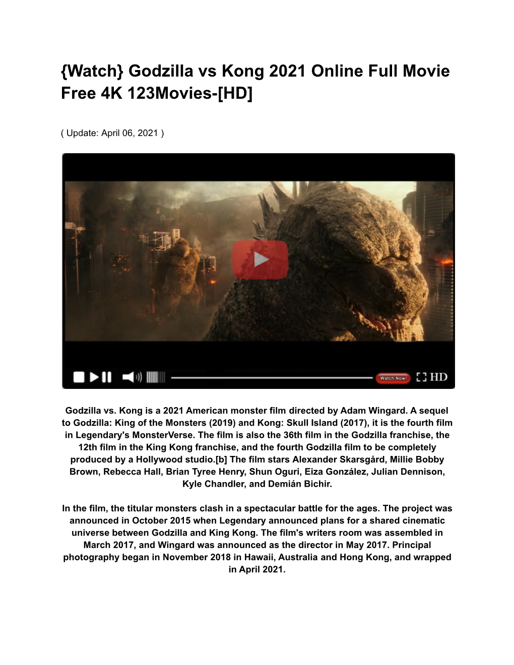 {Watch} Godzilla Vs Kong 2021 Online Full Movie Free 4K 123Movies-[HD]