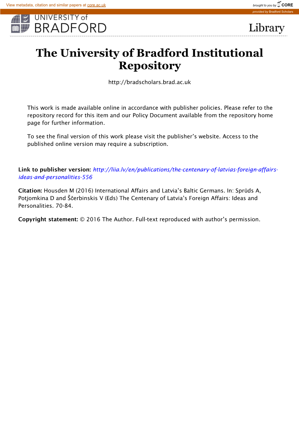 The University of Bradford Institutional Repository