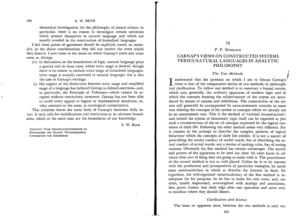 Carnap's Views on Constructed Systems Versus Natural Languages in Analytic Philosophy