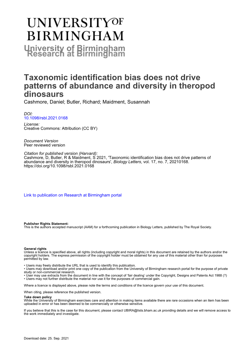 University of Birmingham Taxonomic