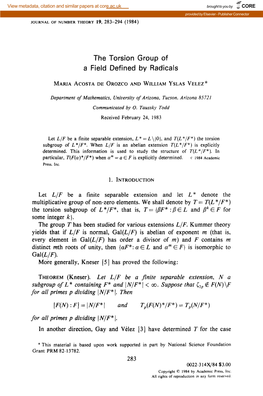 The Torsion Group of a Field Defined by Radicals