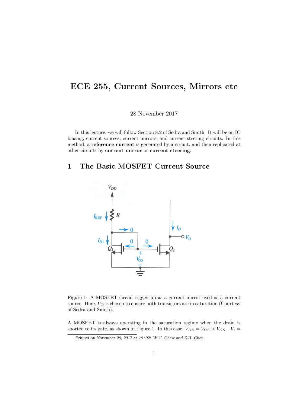 ECE 255, Current Sources, Mirrors Etc