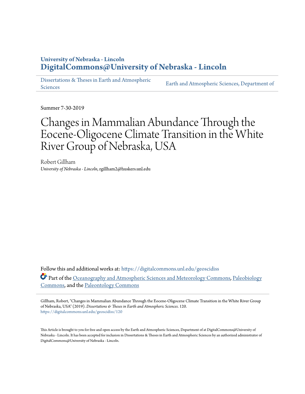 Changes in Mammalian Abundance Through the Eocene-Oligocene