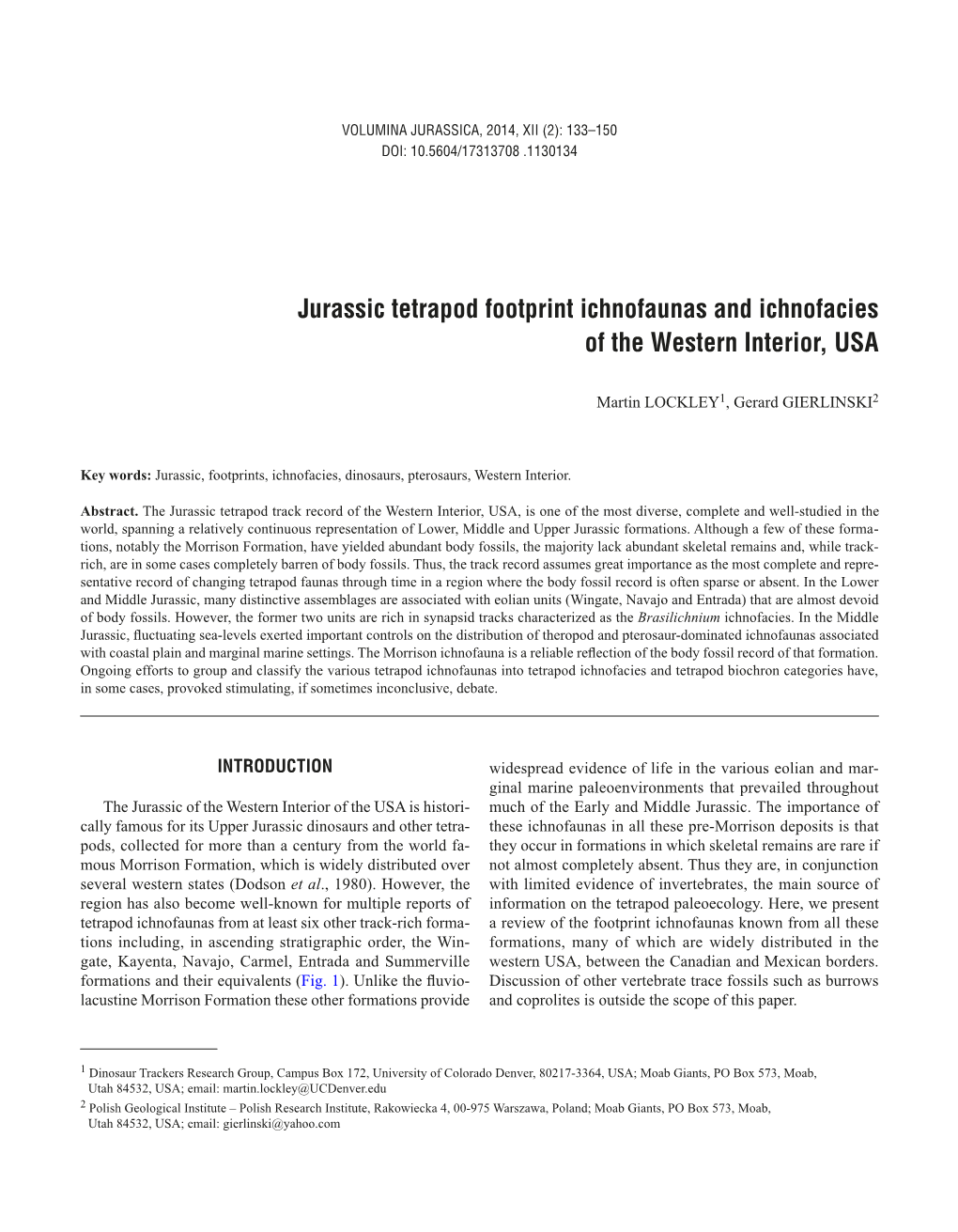 Jurassic Tetrapod Footprint Ichnofaunas and Ichnofacies of the Western Interior, USA