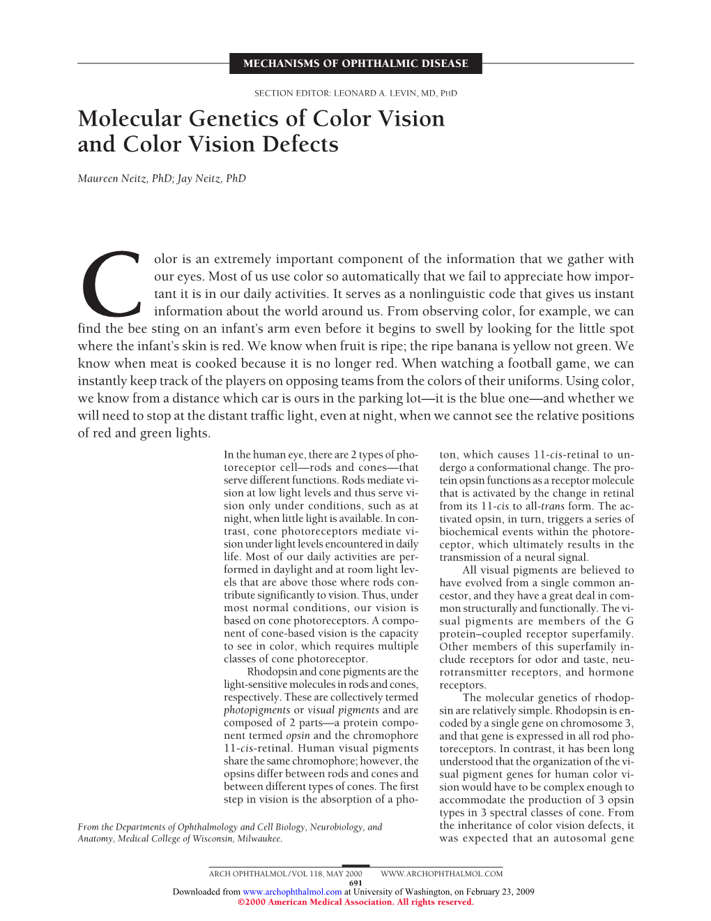 Molecular Genetics of Color Vision and Color Vision Defects