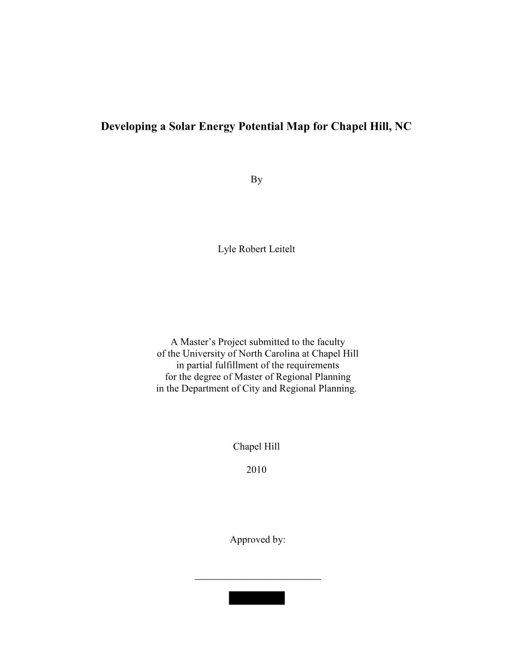 Developing a Solar Energy Potential Map for Chapel Hill, NC