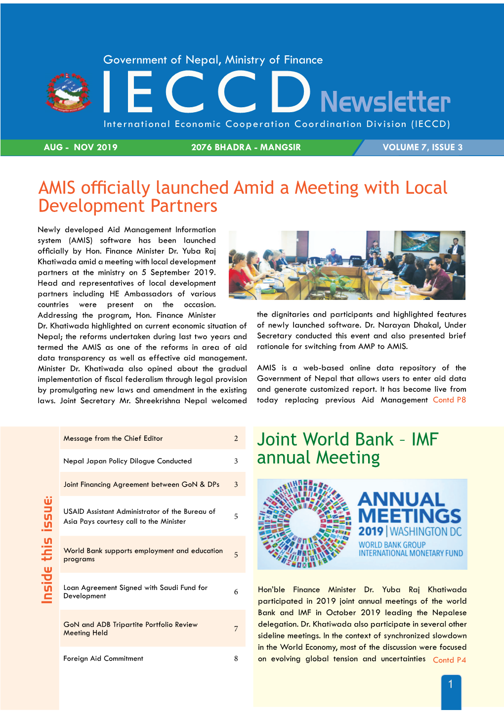 Government of Nepal, Ministry of Finance IECCD Newsletter International Economic Cooperation Coordination Division (IECCD)