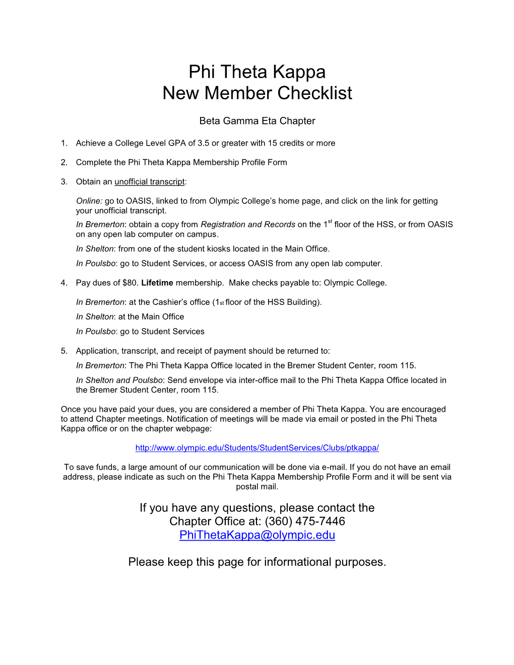 Phi Theta Kappa New Member Checklist