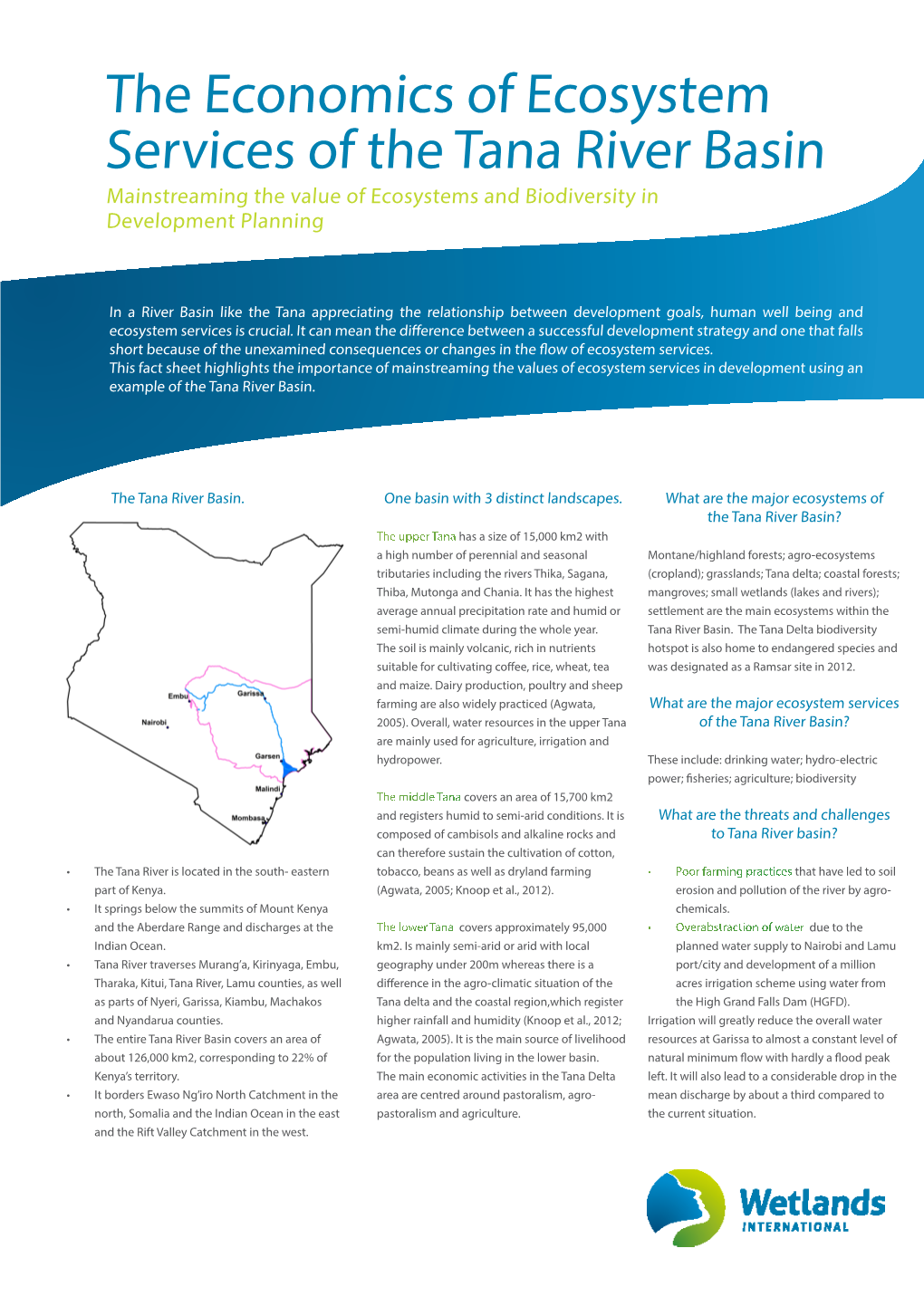 The Economics of Ecosystem Services of the Tana River Basin Mainstreaming the Value of Ecosystems and Biodiversity in Development Planning