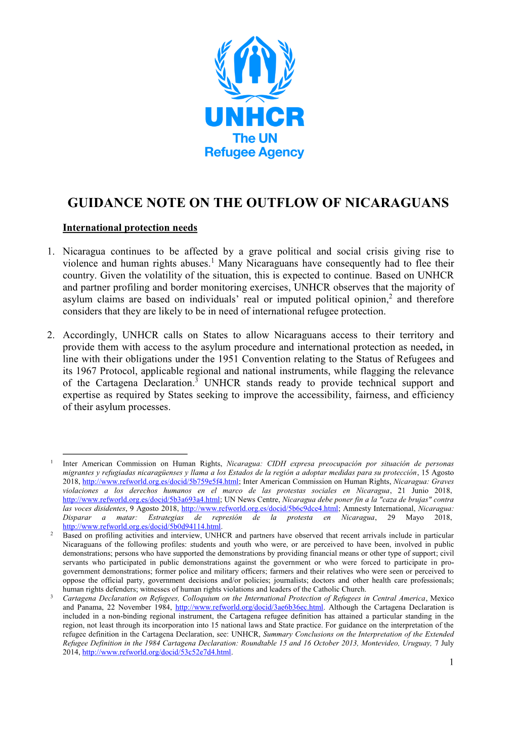 Guidance Note on the Outflow of Nicaraguans