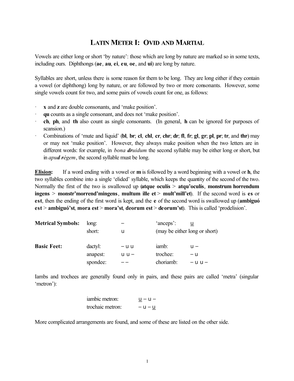 Latin Meter I: Ovid and Martial