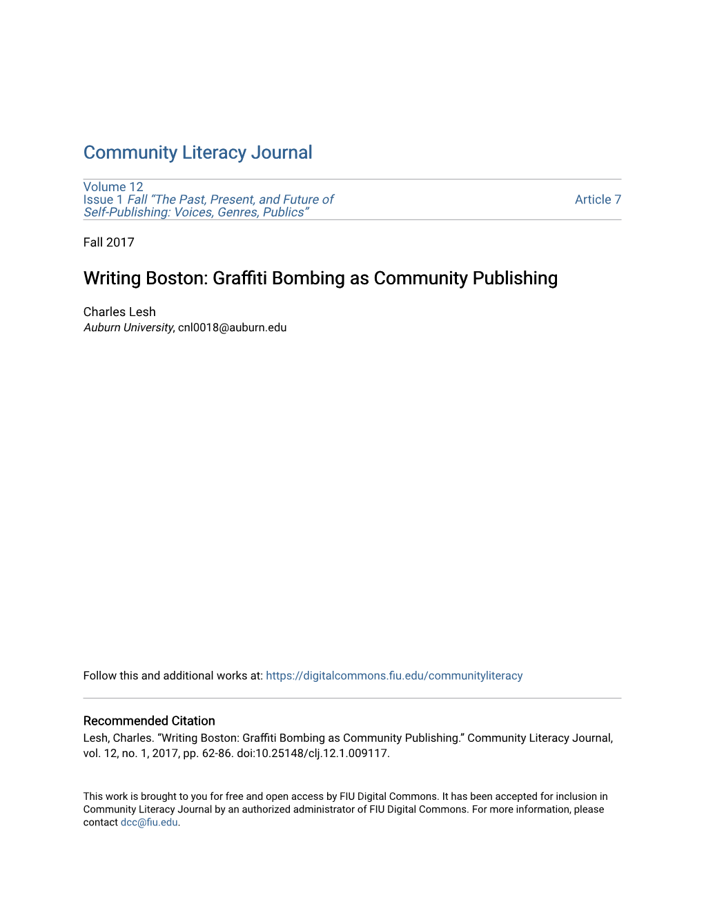Writing Boston: Graffiti Bombing As Community Publishing