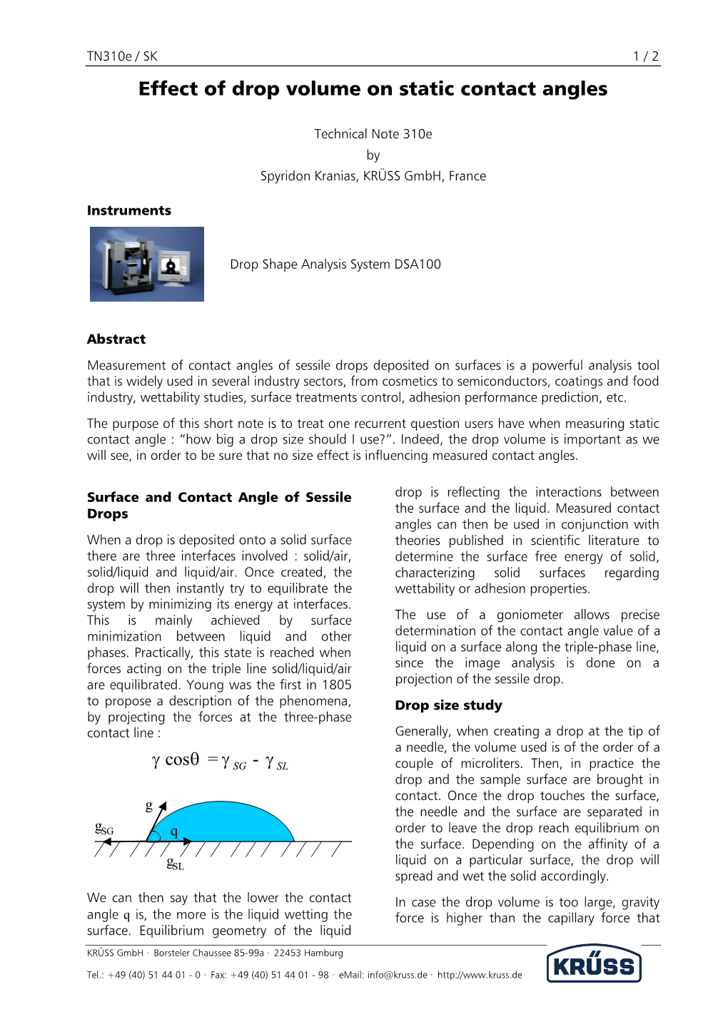 Effect of Drop Volume on Static Contact Angles