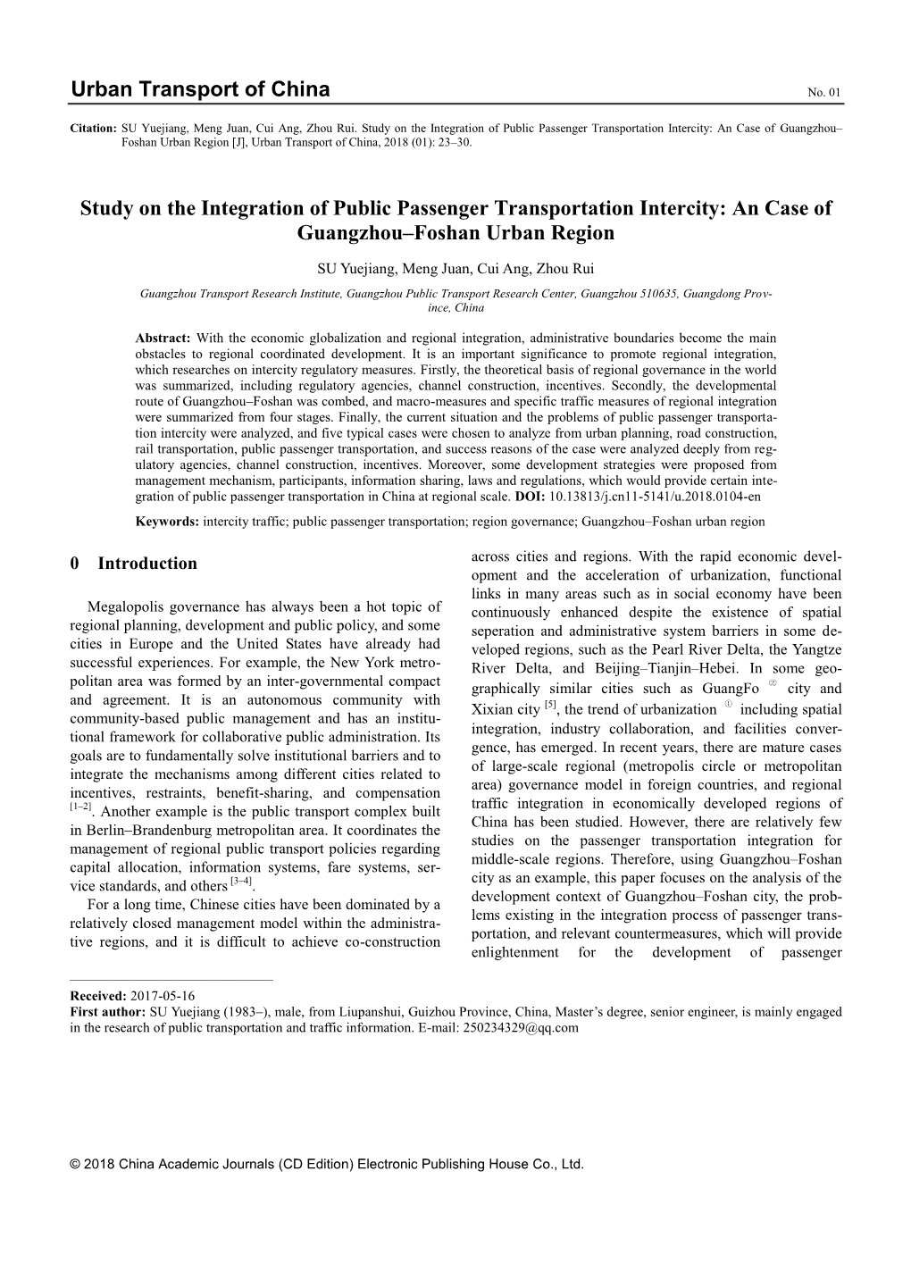 Urban Transport of China Study on the Integration of Public