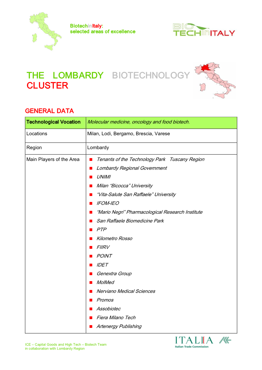 The Lombardy Biotechnology Cluster