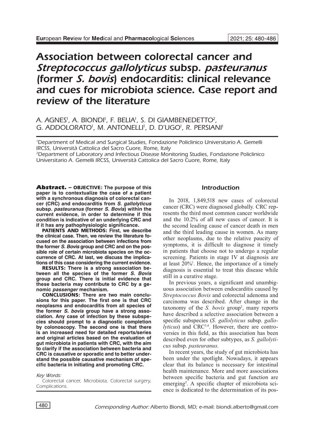 Association Between Colorectal Cancer and Streptococcus Gallolyticus Subsp