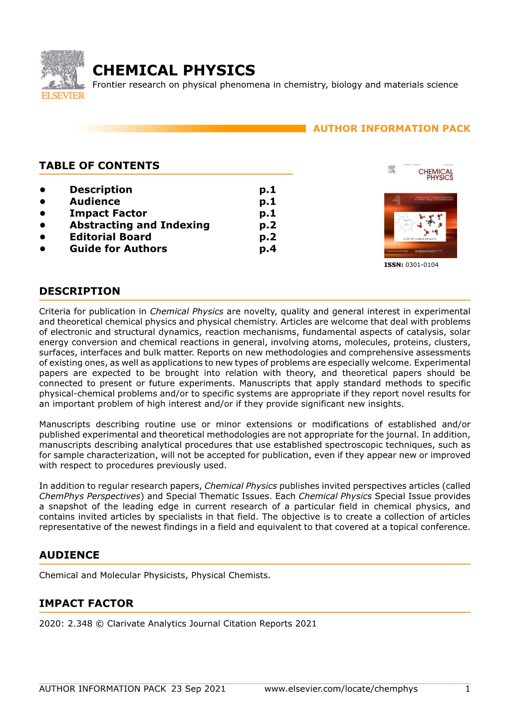 CHEMICAL PHYSICS Frontier Research on Physical Phenomena in Chemistry, Biology and Materials Science