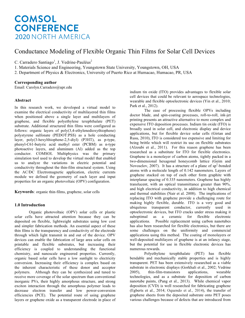 Conductance Modeling of Flexible Organic Thin Films for Solar Cell Devices