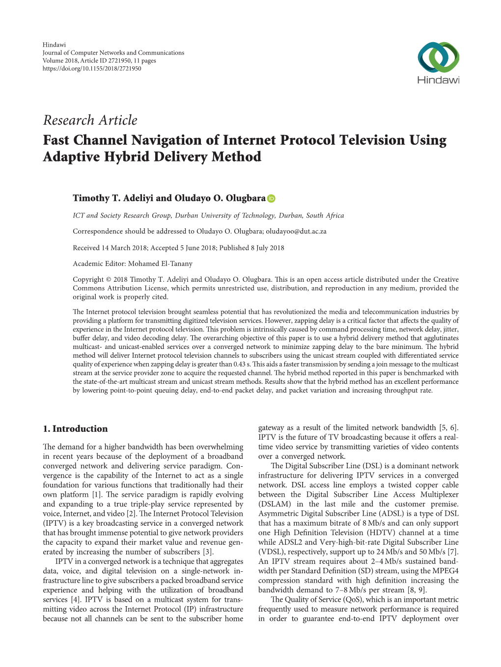 Fast Channel Navigation of Internet Protocol Television Using Adaptive Hybrid Delivery Method