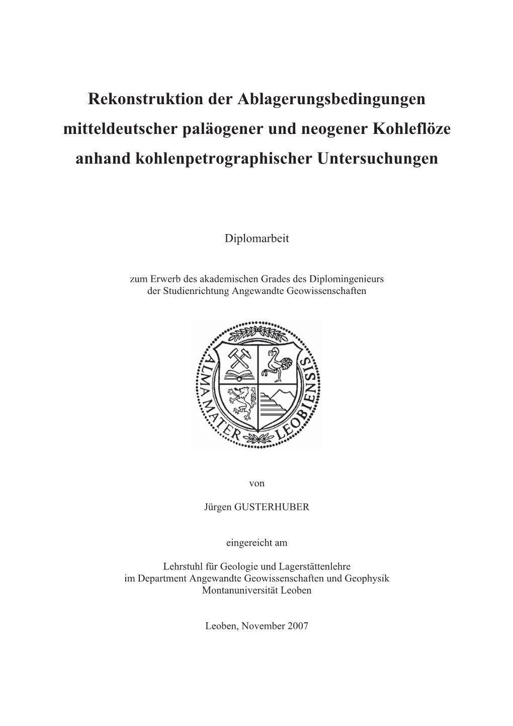 Rekonstruktion Der Ablagerungsbedingungen Mitteldeutscher Paläogener Und Neogener Kohleflöze Anhand Kohlenpetrographischer Untersuchungen