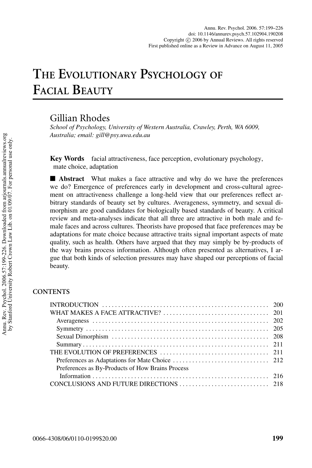 The Evolutionary Psychology of Facial Beauty