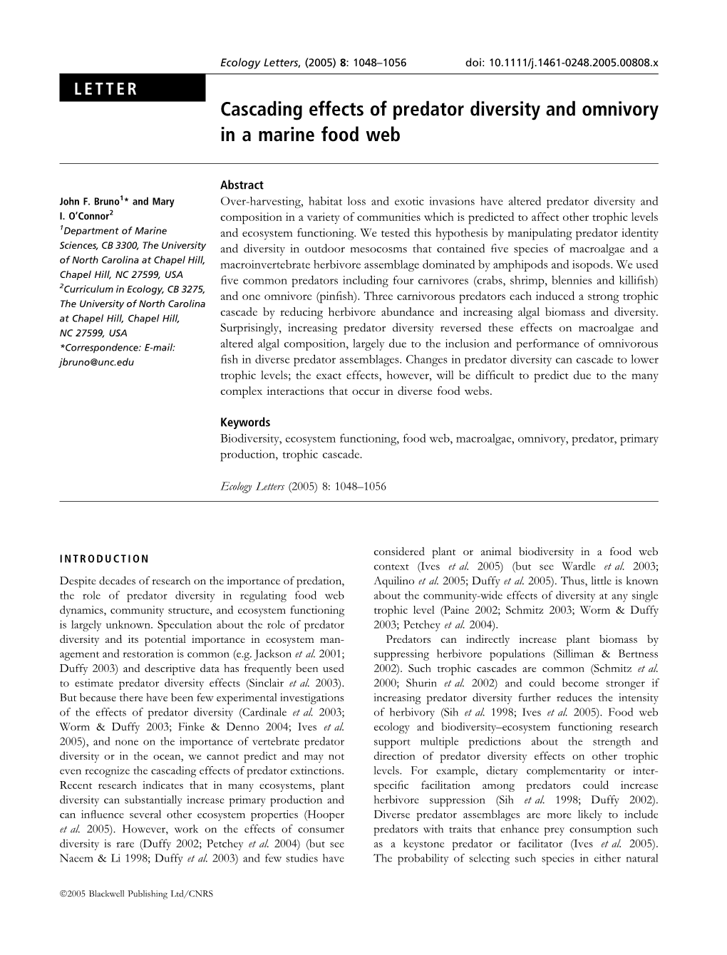 Cascading Effects of Predator Diversity and Omnivory in a Marine Food Web