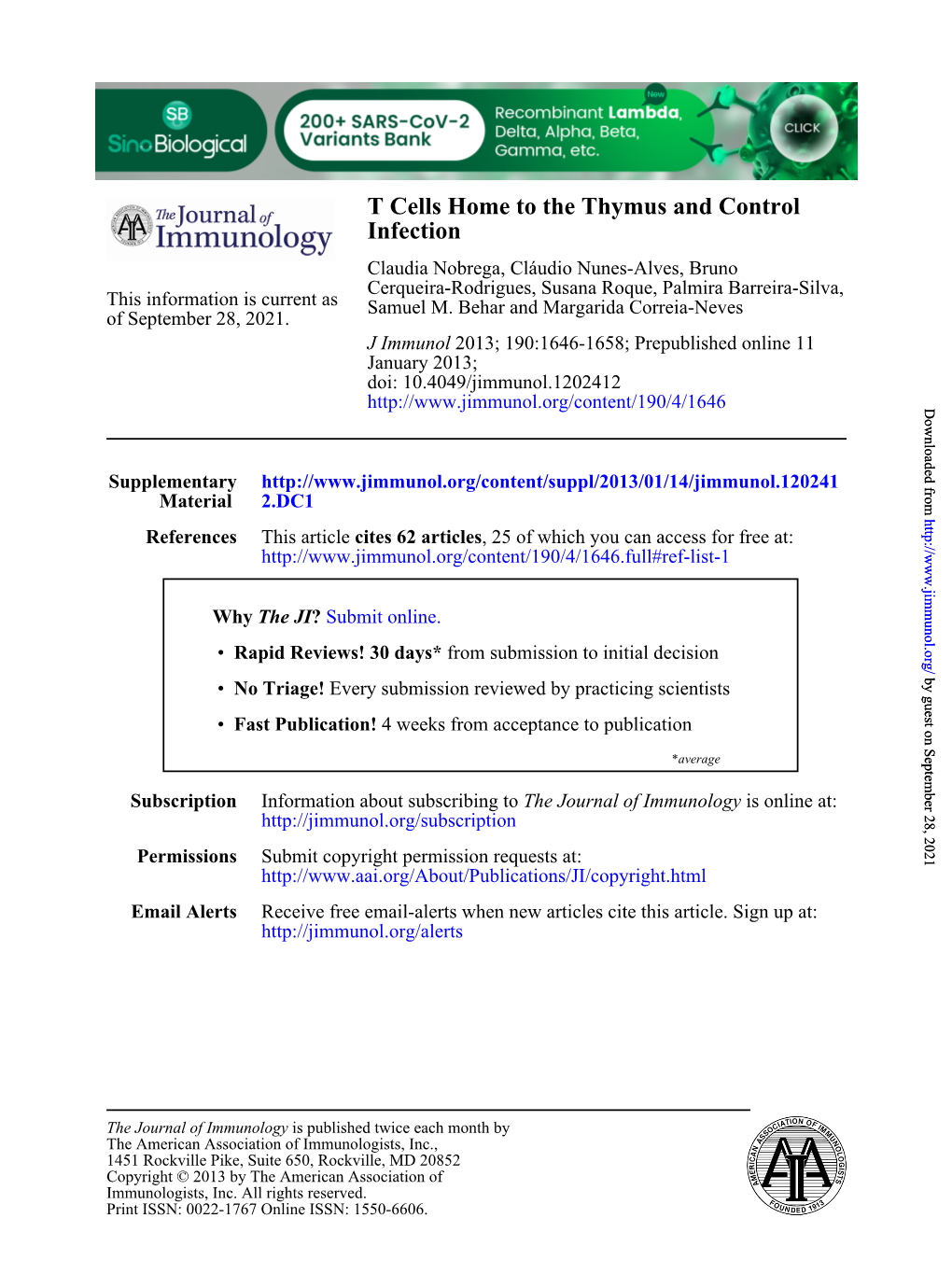 Infection T Cells Home to the Thymus and Control