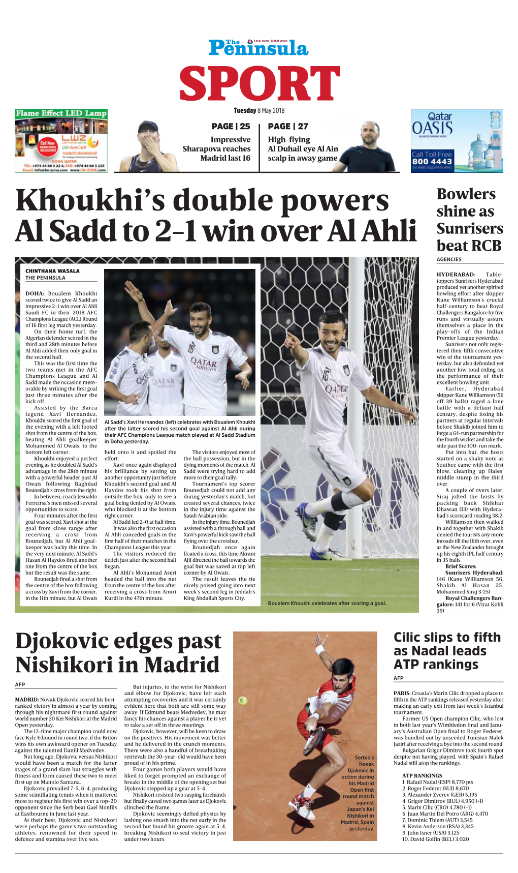 Khoukhi's Double Powers Al Sadd to 2-1 Win Over Al Ahli