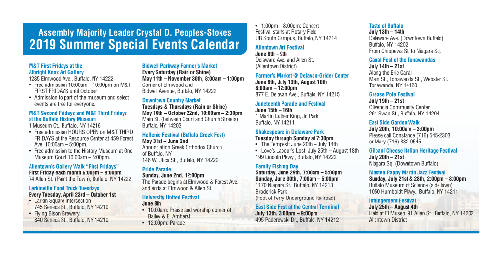 2019 Summer Special Events Calendar from Chippewa St