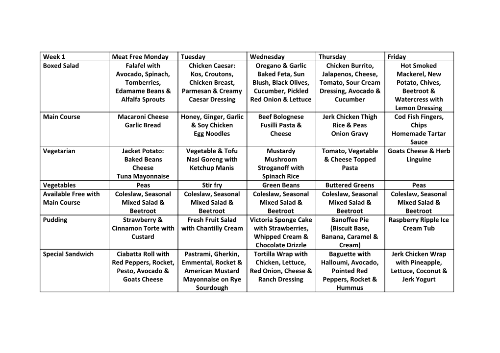 Week 1 Meat Free Monday Tuesday Wednesday Thursday Friday Boxed